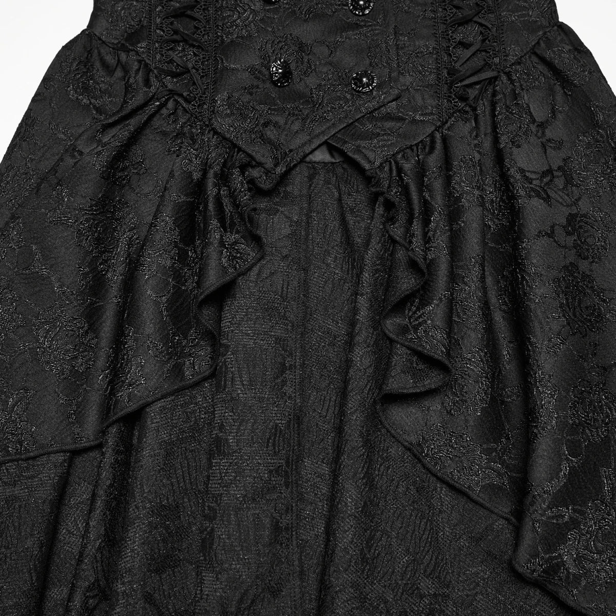 Chaleco Largo Gótico Negro de Jacquard con Cola Asimétrica - Crazyinlove