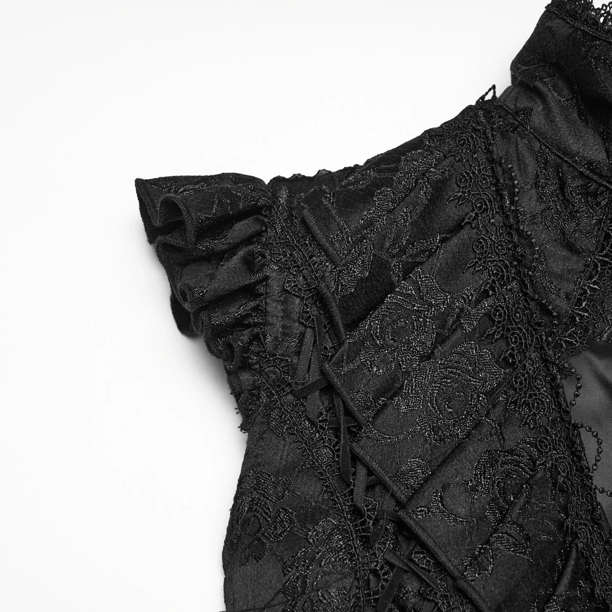 Chaleco Largo Gótico Negro de Jacquard con Cola Asimétrica - Crazyinlove
