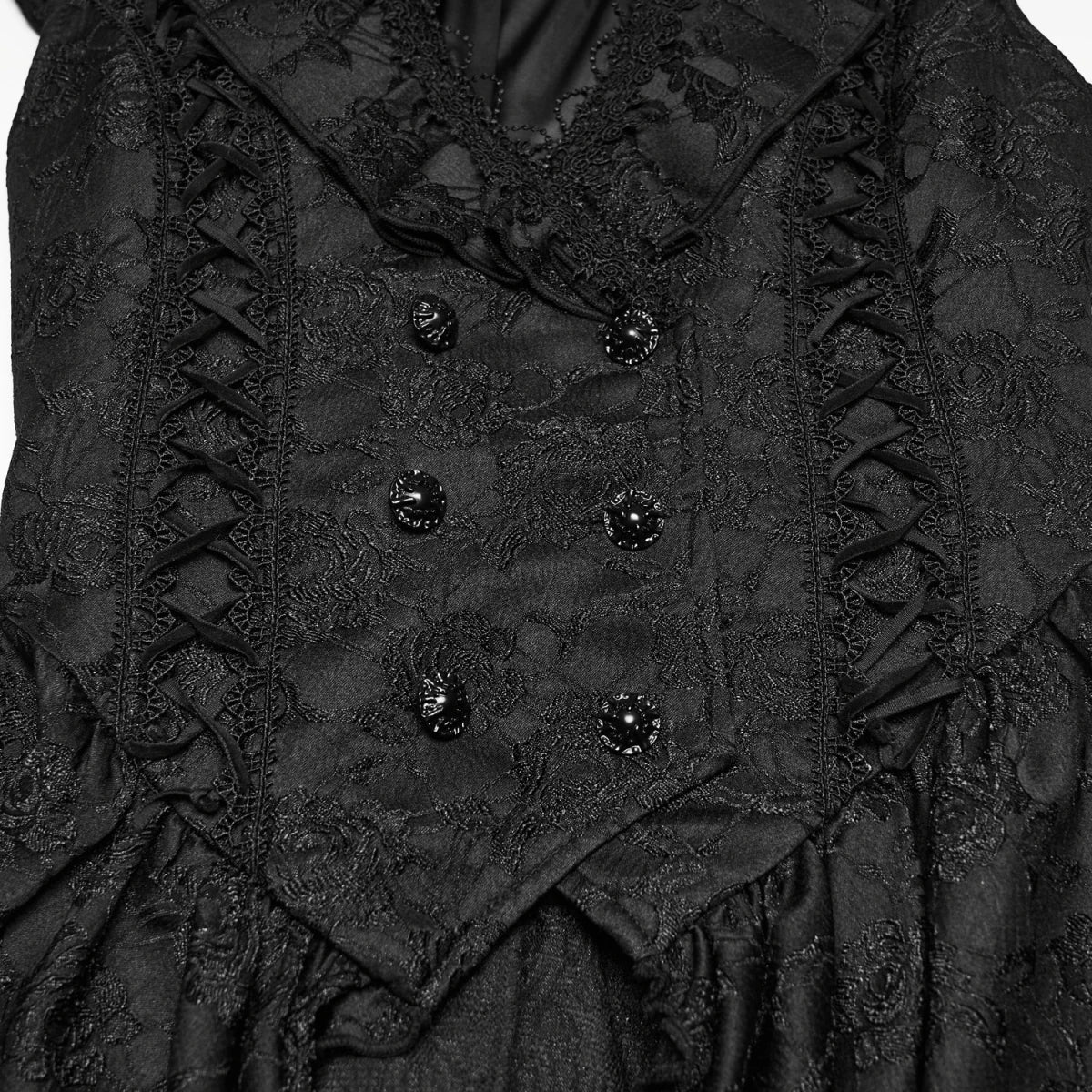 Chaleco Largo Gótico Negro de Jacquard con Cola Asimétrica - Crazyinlove