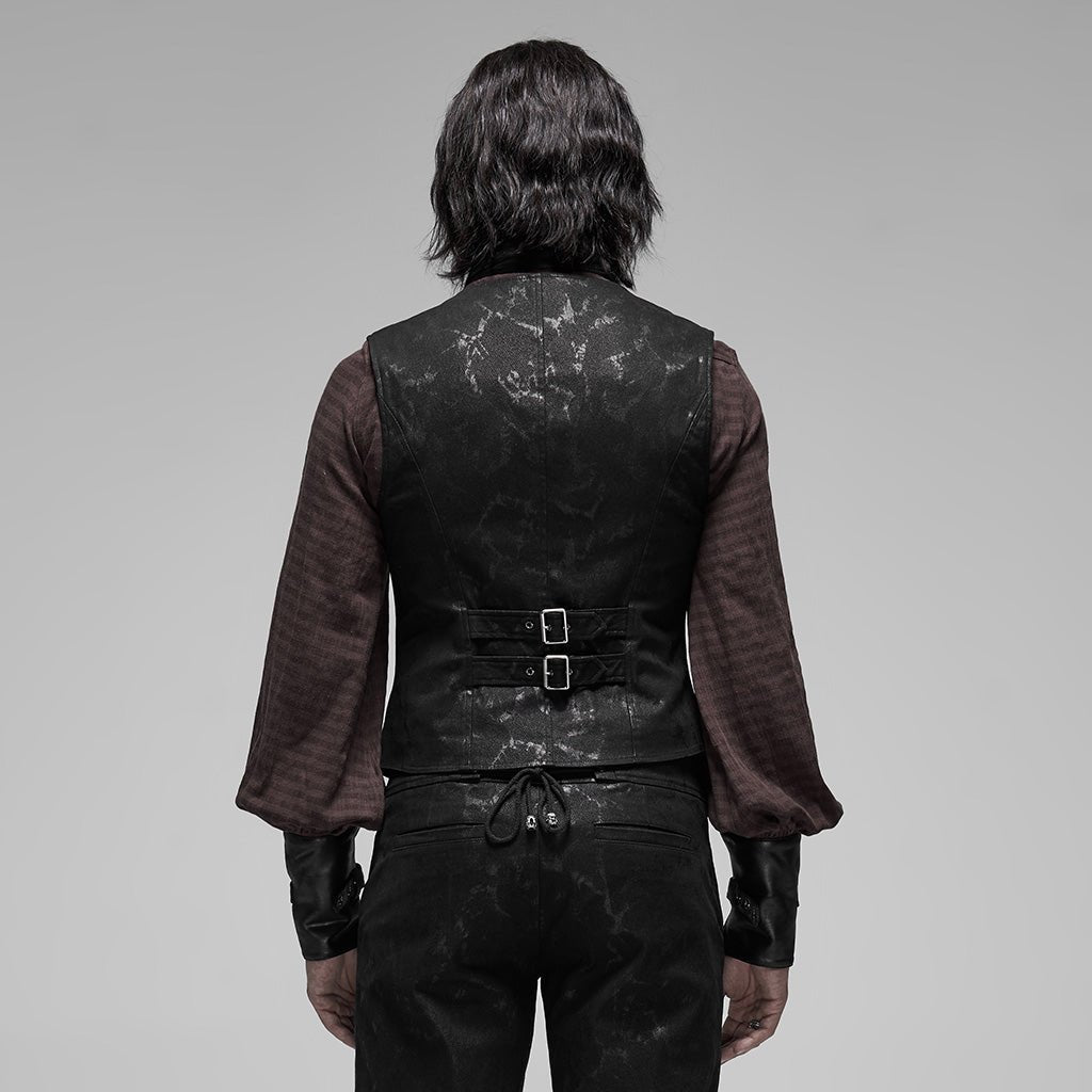 Chaleco steampunk hombre negro jaspeado - vista trasera con dos hebillas