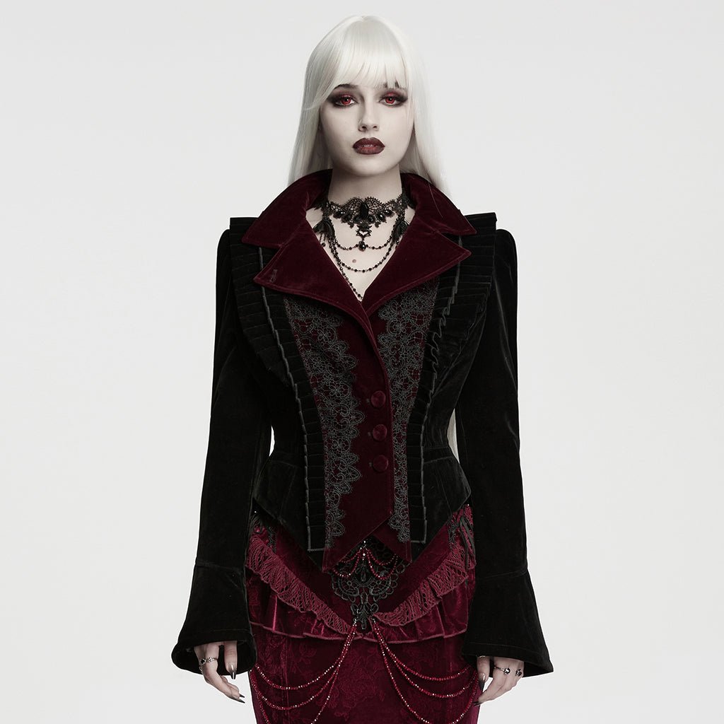 Chaqueta Corta Gótica de Terciopelo Negro y Burdeos con Mangas Acampanadas - Crazyinlove