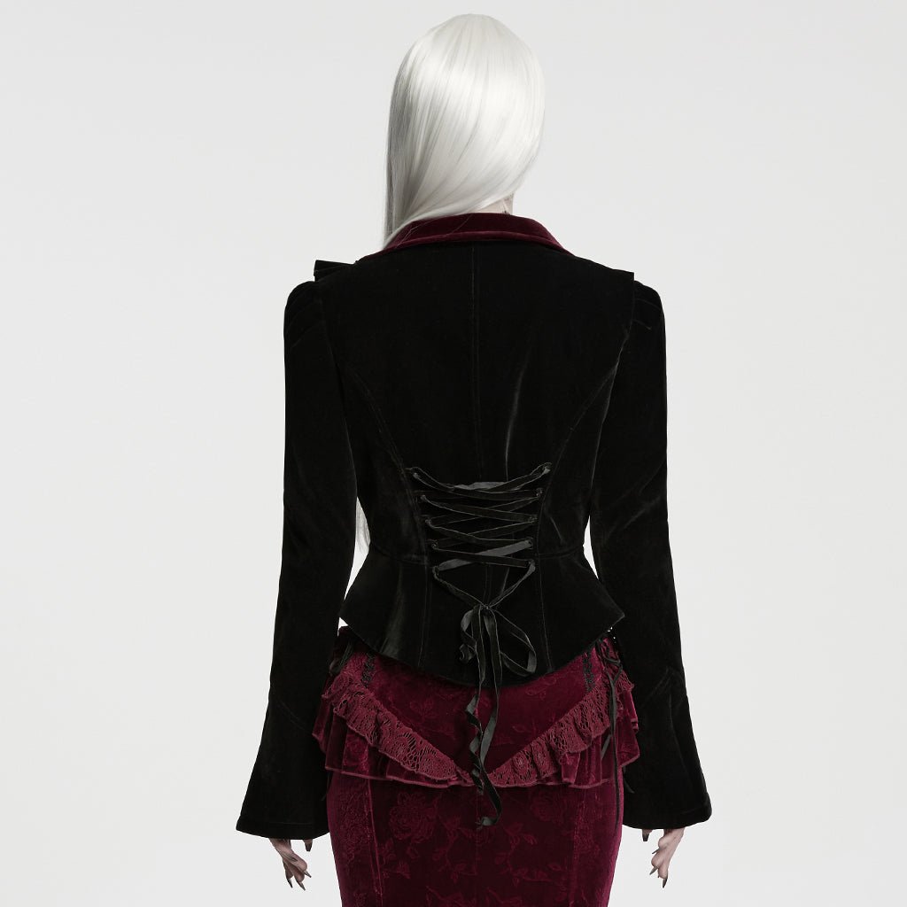Chaqueta Corta Gótica de Terciopelo Negro y Burdeos con Mangas Acampanadas - Crazyinlove
