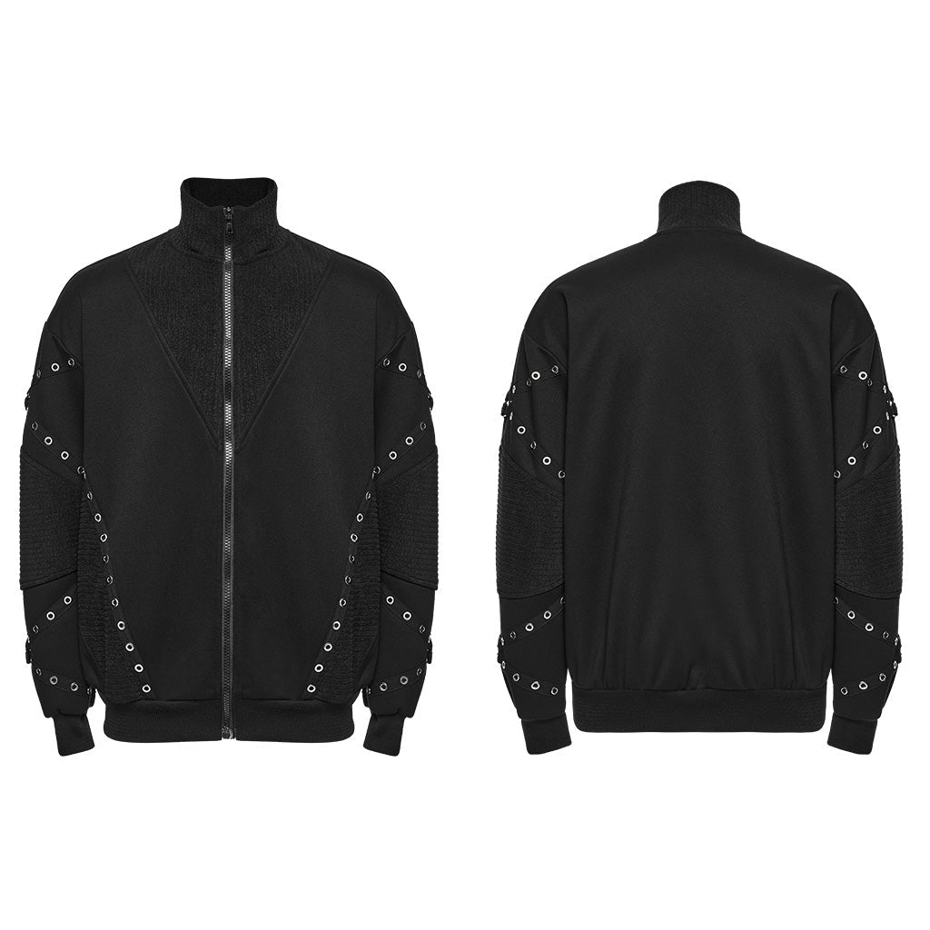 Chaqueta de punto negra en plano, delantero y espalda