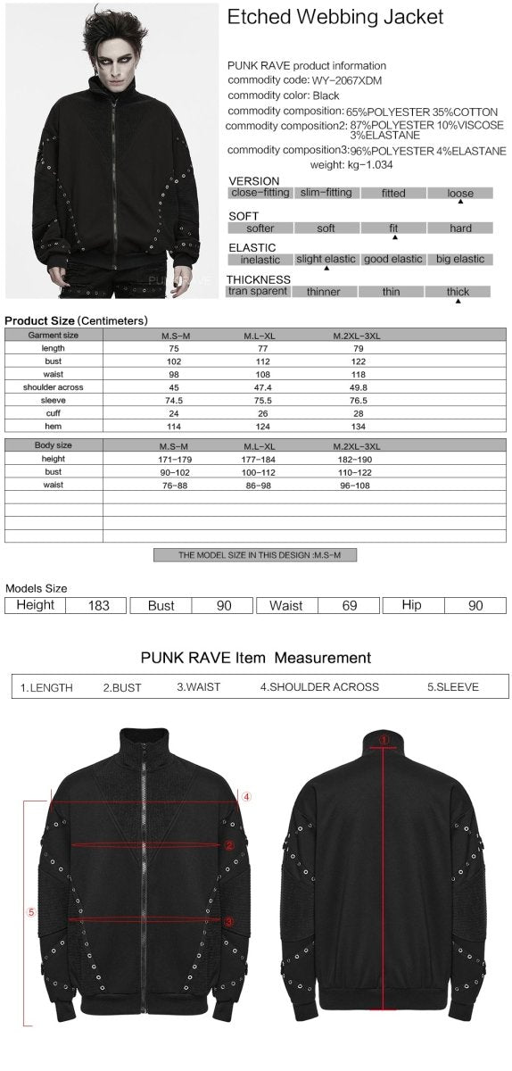 Ficha técnica y tabla de medidas de la chaqueta de punto negra WY-2067XDM