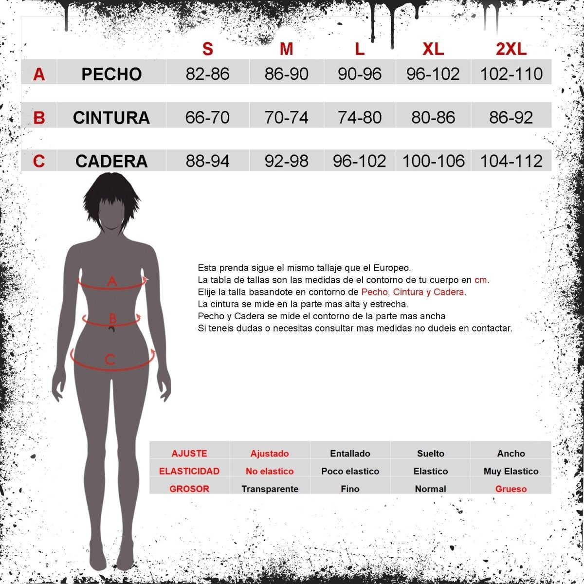 Tabla de medidas de la chaqueta en español