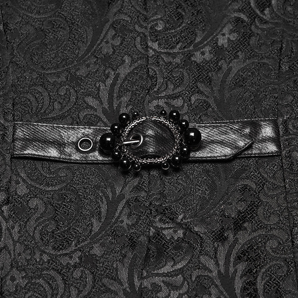 Chaqueta Gótica Negra de Brocado Asimétrica con Hebillas - Crazyinlove