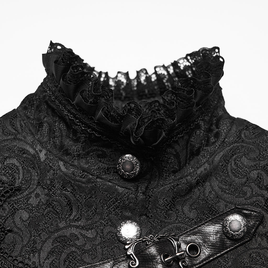 Chaqueta Gótica Negra de Brocado Asimétrica con Hebillas - Crazyinlove