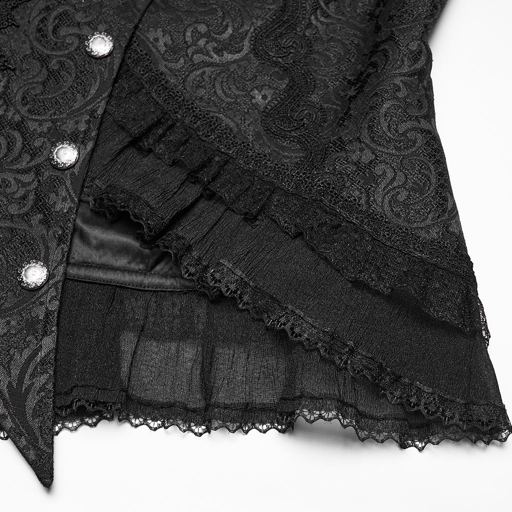 Chaqueta Gótica Negra de Brocado Asimétrica con Hebillas - Crazyinlove