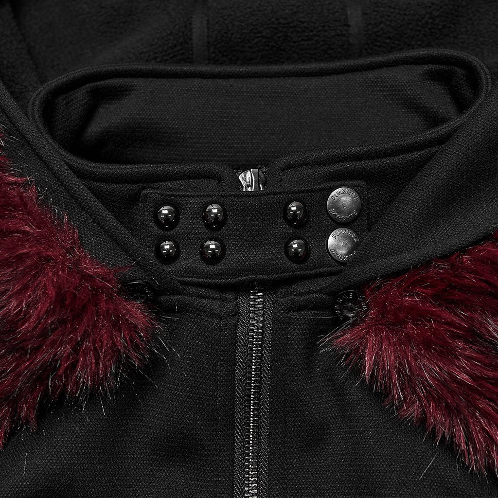 Chaqueta Negra con Capucha de Pelo Rojo - Crazyinlove