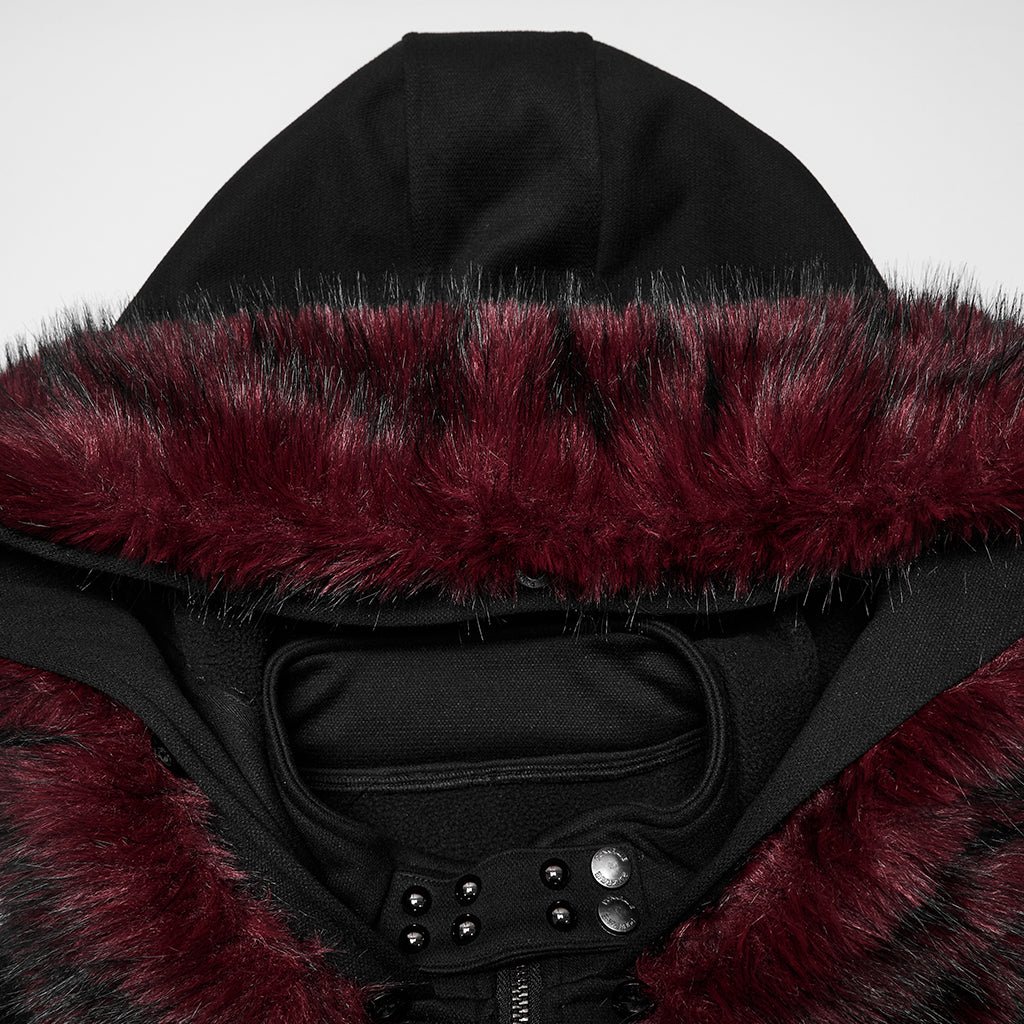 Chaqueta Negra con Capucha de Pelo Rojo - Crazyinlove