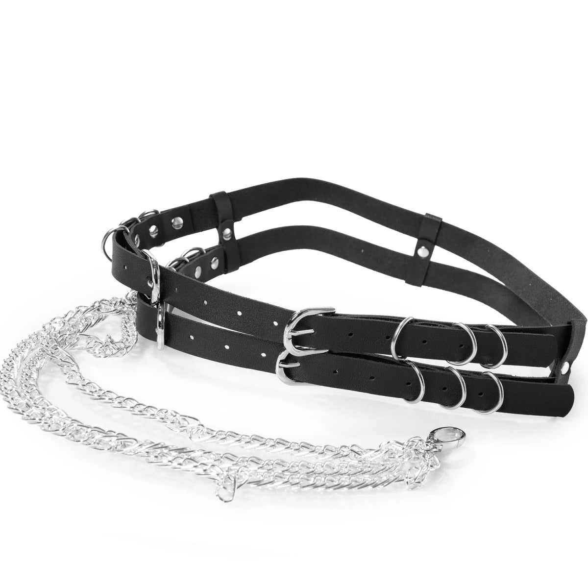 Cinturón de Polipiel Doble con Cadenas y Hebillas - Crazyinlove