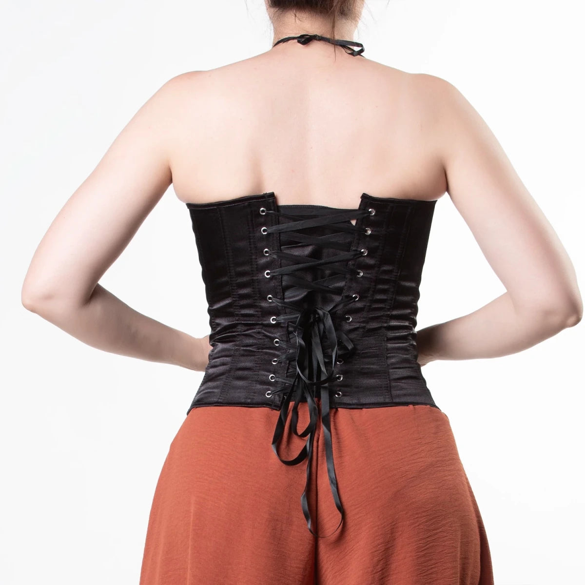 Corsé Gótico Satinado Negro con Escote Acordonado - Crazyinlove
