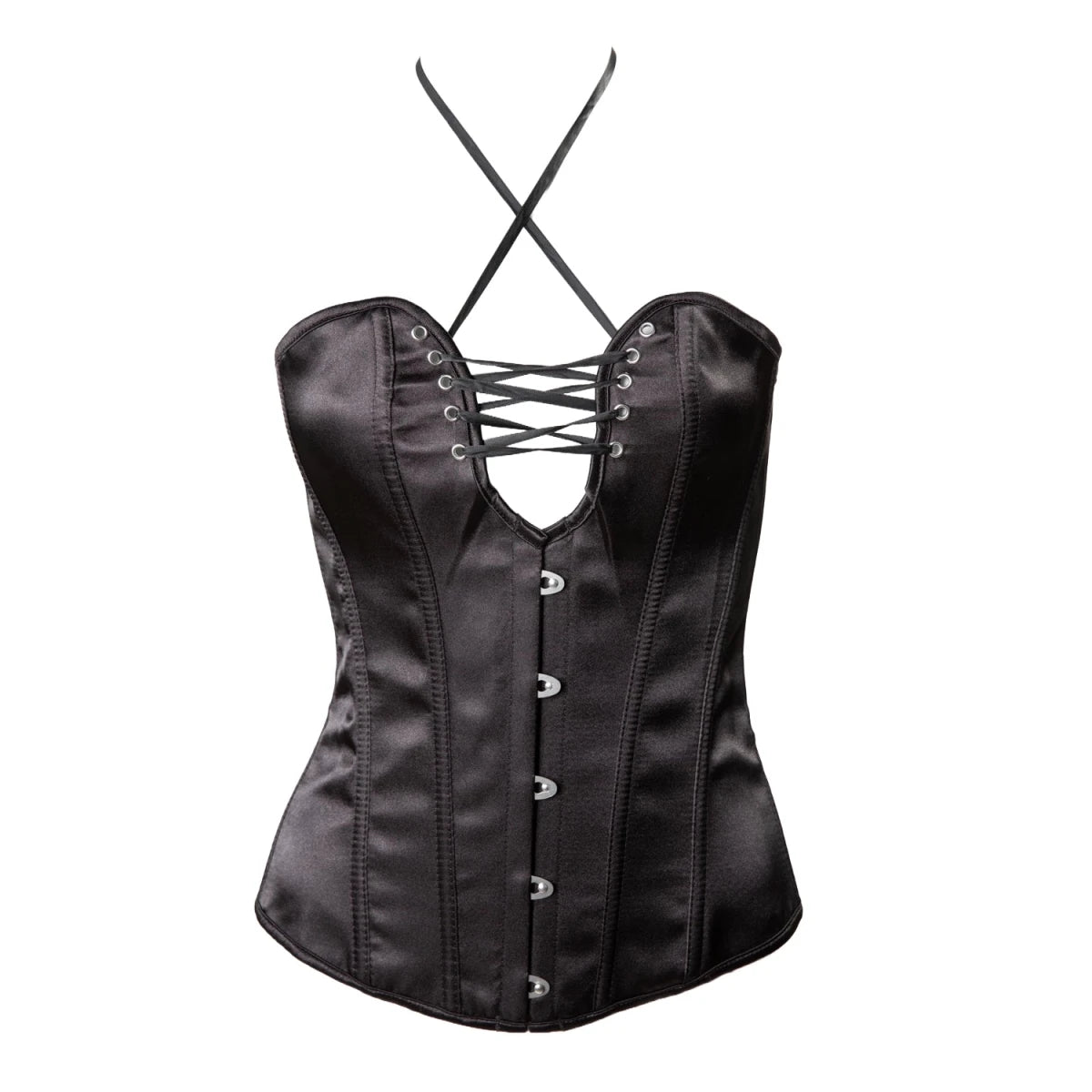 Corsé Gótico Satinado Negro con Escote Acordonado - Crazyinlove