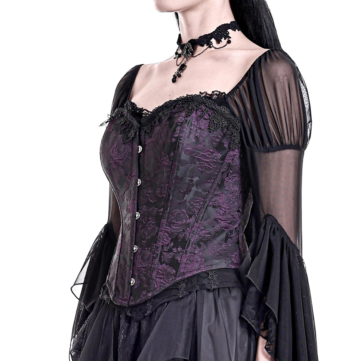 Corsé Underbust Morado Brocado Estilo Gótico Victoriano - Crazyinlove
