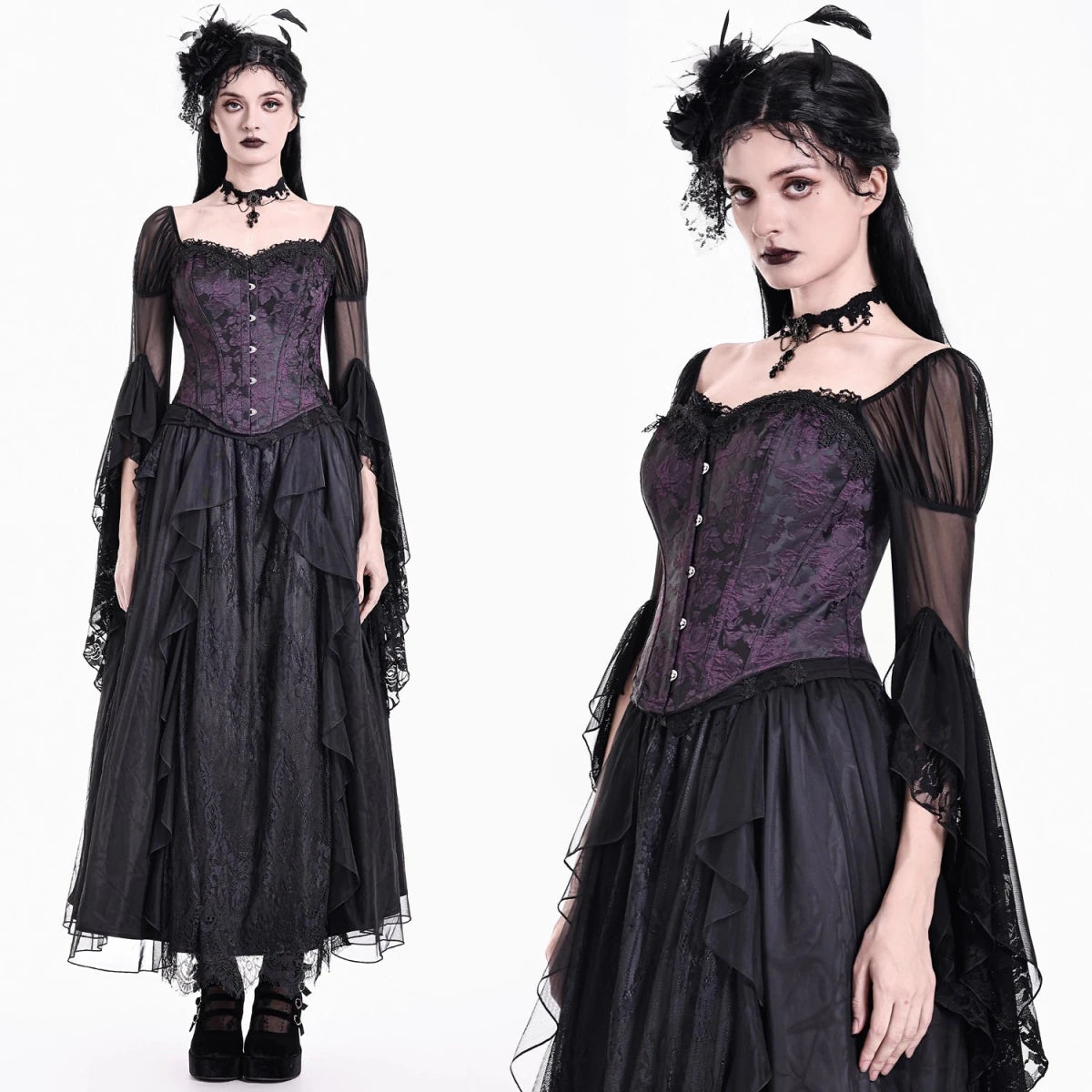 Corsé Underbust Morado Brocado Estilo Gótico Victoriano - Crazyinlove