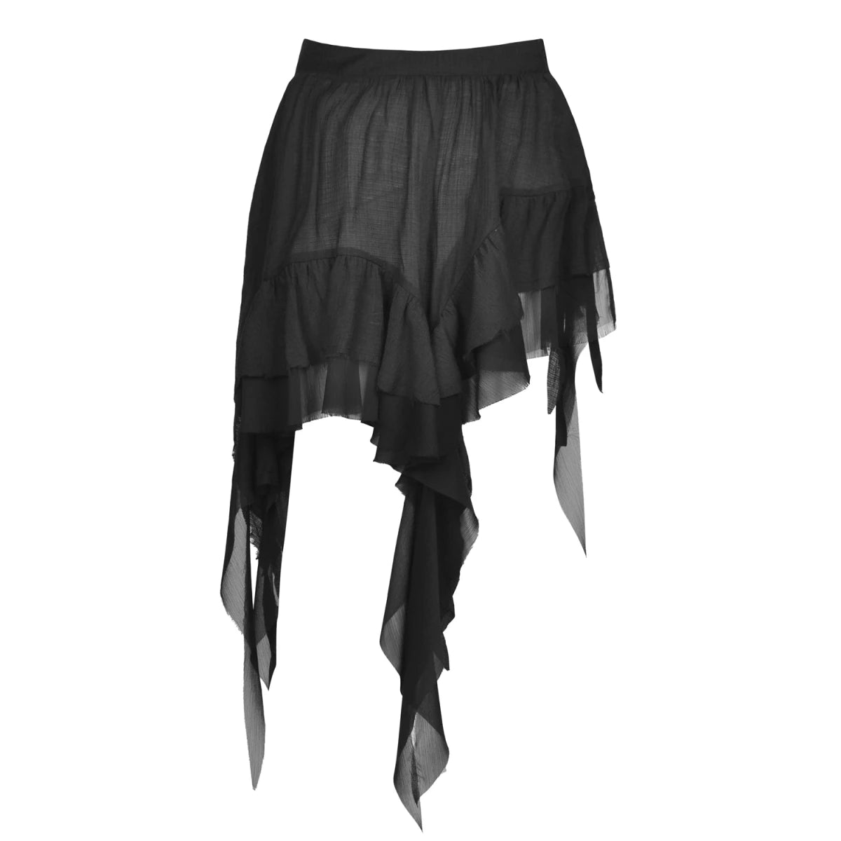 Falda Asimétrica de Tul Negro con Capas y Volantes - Crazyinlove