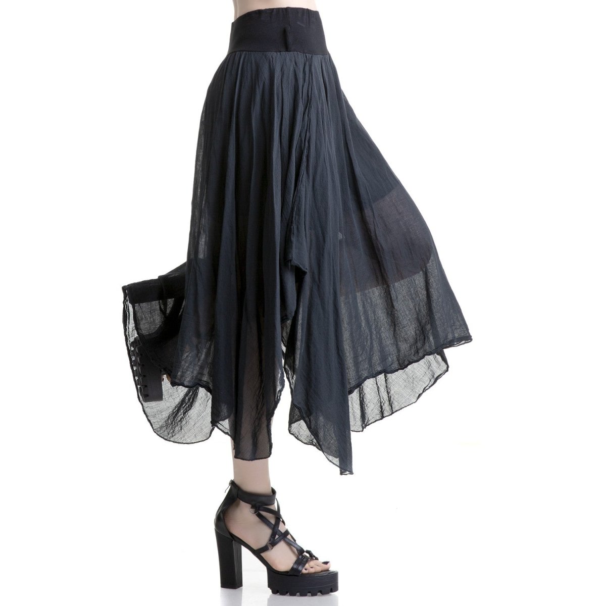 Falda Asimétrica de viscosa Negra con Paneles - Crazyinlove
