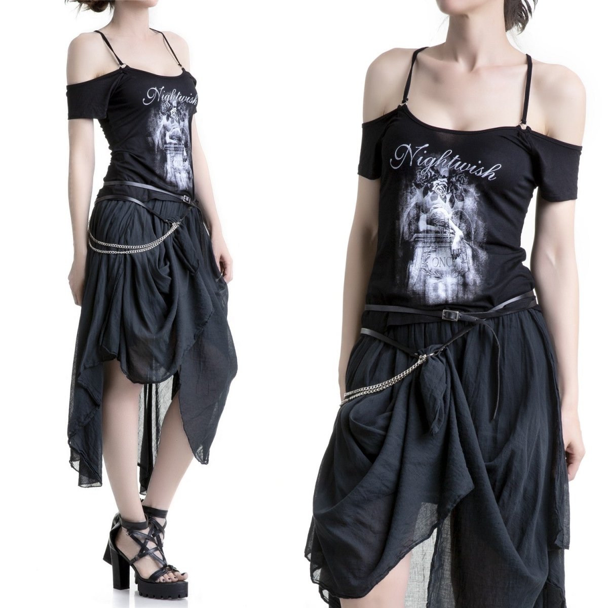 Falda Asimétrica de viscosa Negra con Paneles - Crazyinlove