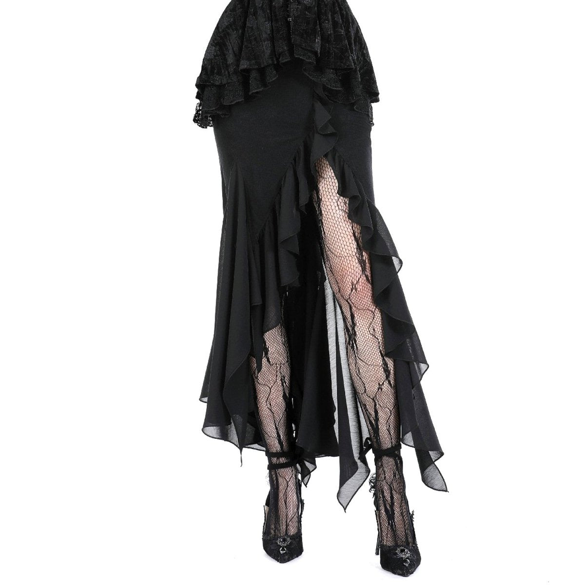 Falda Asimétrica Negra con Volantes - Crazyinlove