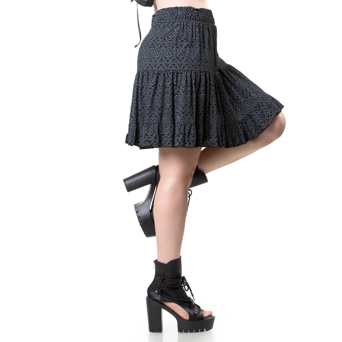 Falda Corta de Viscosa con Estampado Damasco - Crazyinlove
