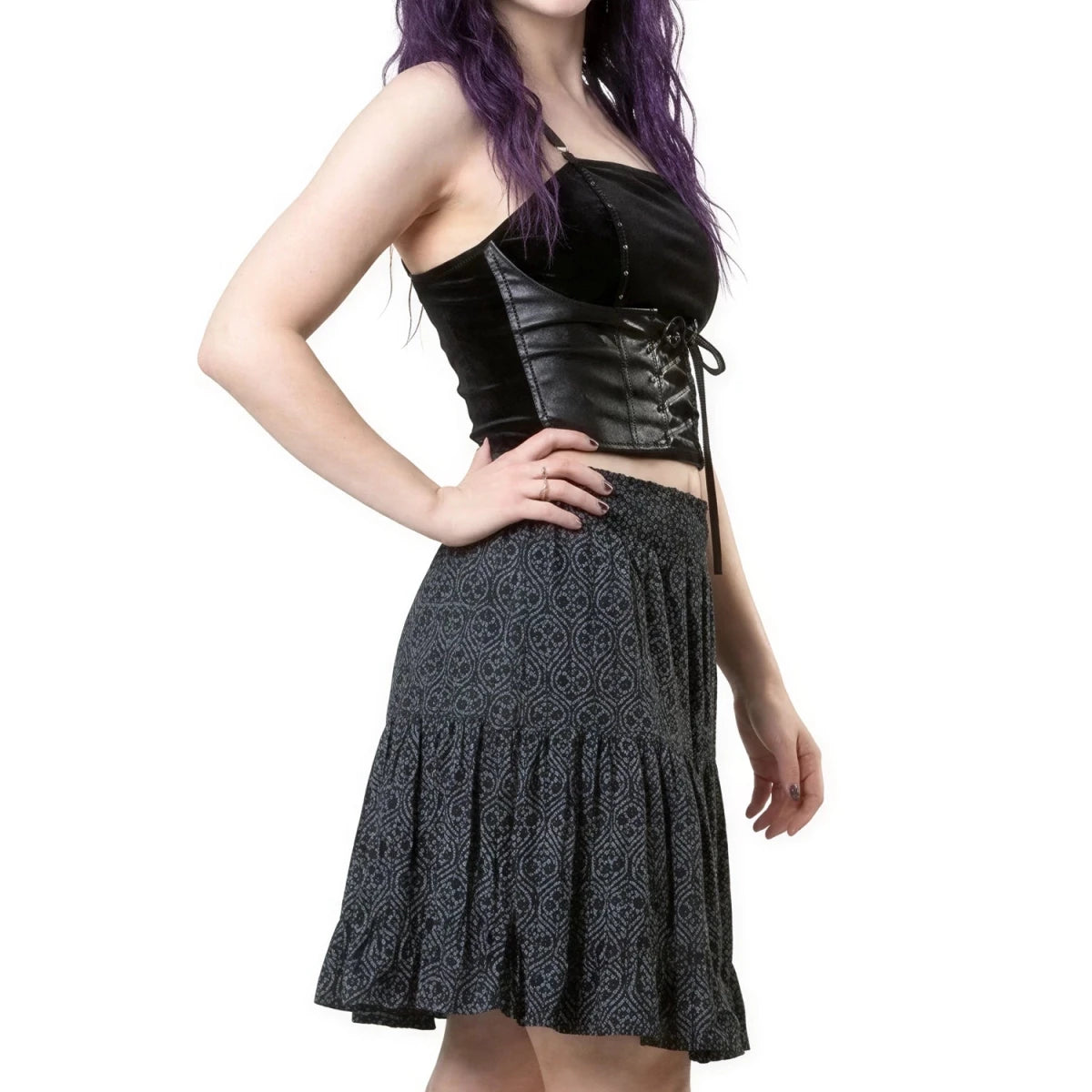 Falda Corta de Viscosa con Estampado Damasco - Crazyinlove