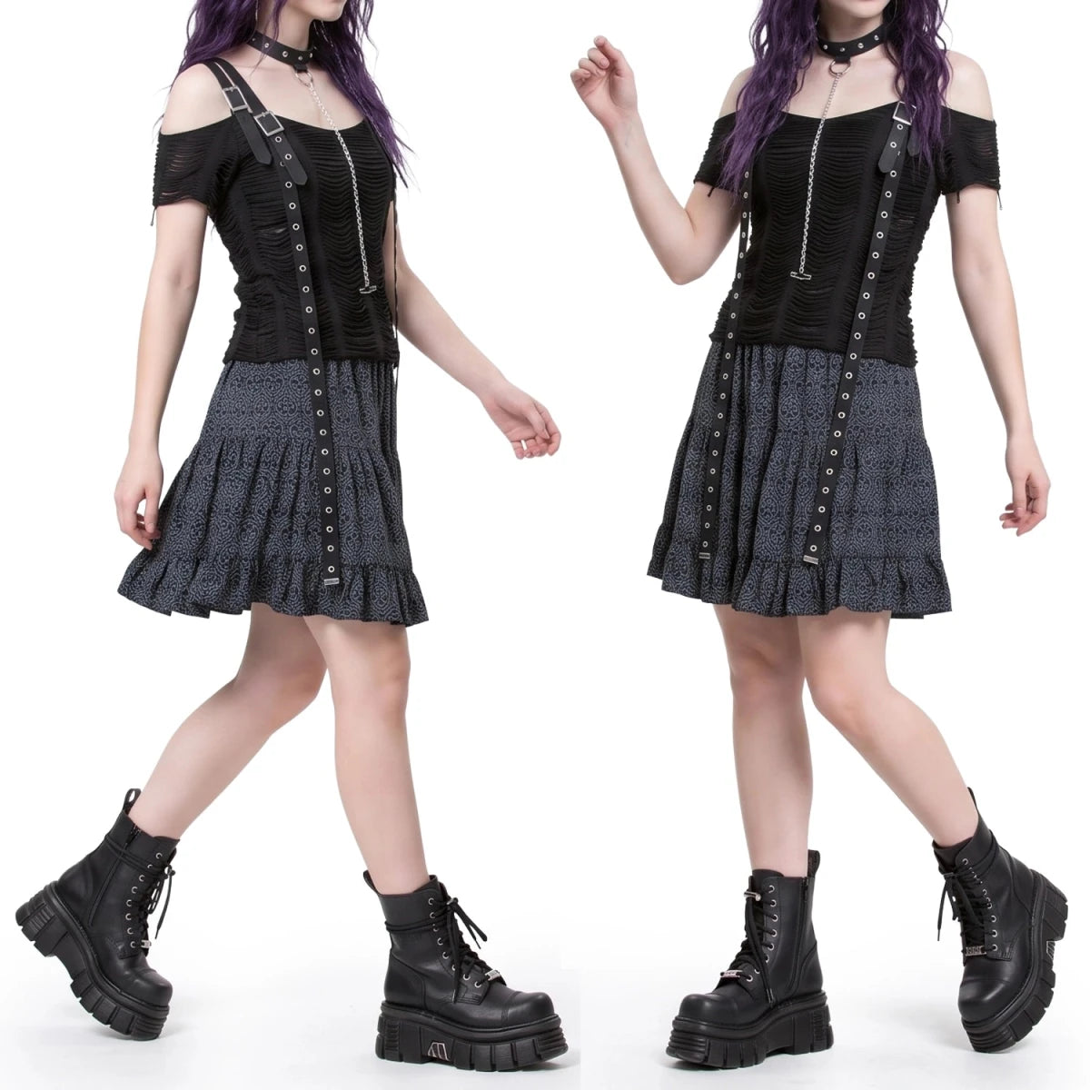 Falda Corta de Viscosa con Estampado Damasco - Crazyinlove