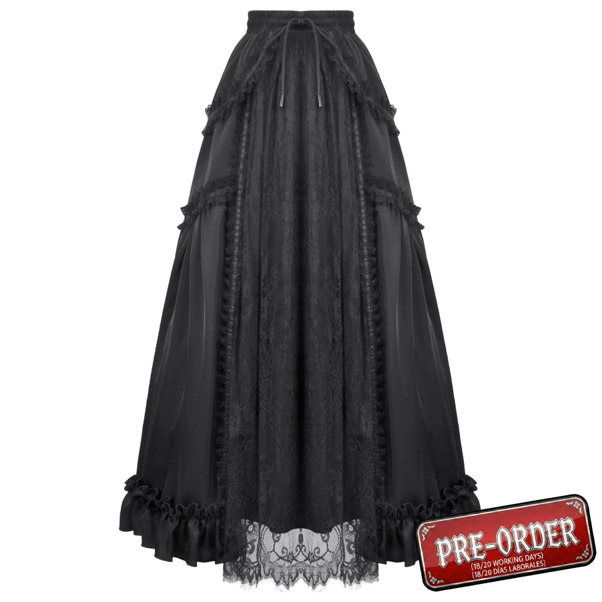 Falda de Satén con Panel de Encaje Central - Crazyinlove