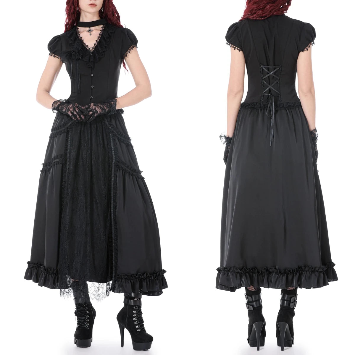 Falda de Satén con Panel de Encaje Central - Crazyinlove