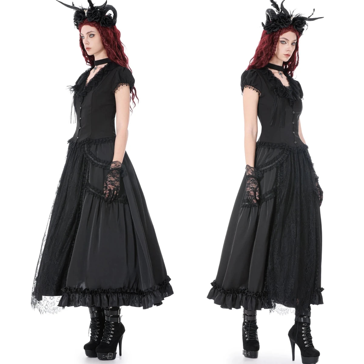 Falda de Satén con Panel de Encaje Central - Crazyinlove