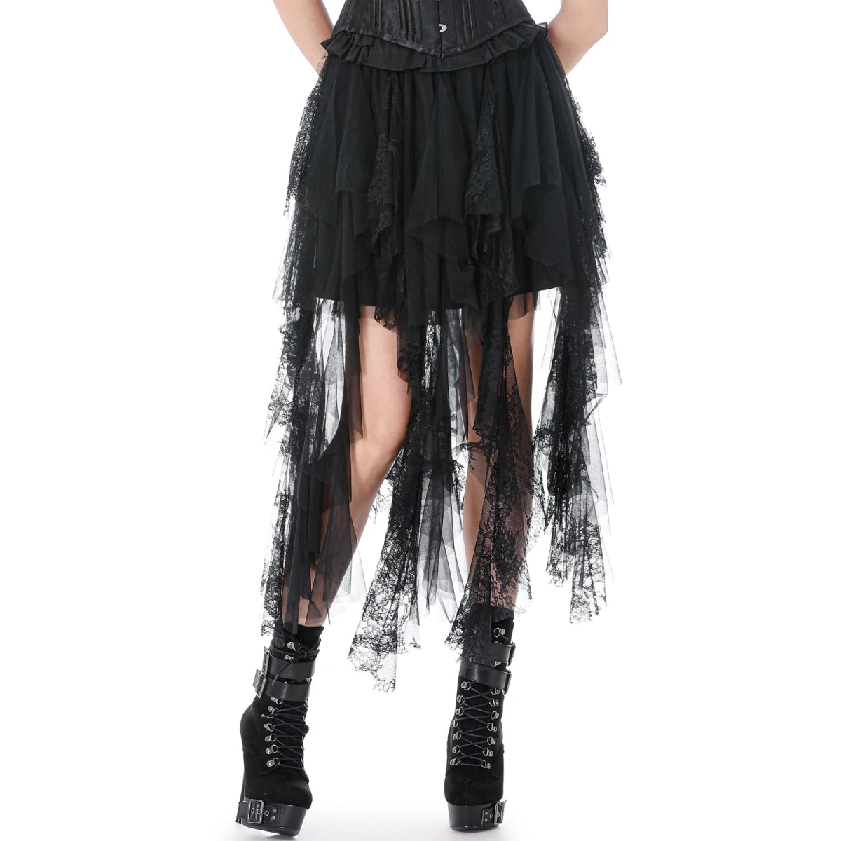 Falda de Tul y Encaje con Bajo Asimétrico de Picos - Crazyinlove