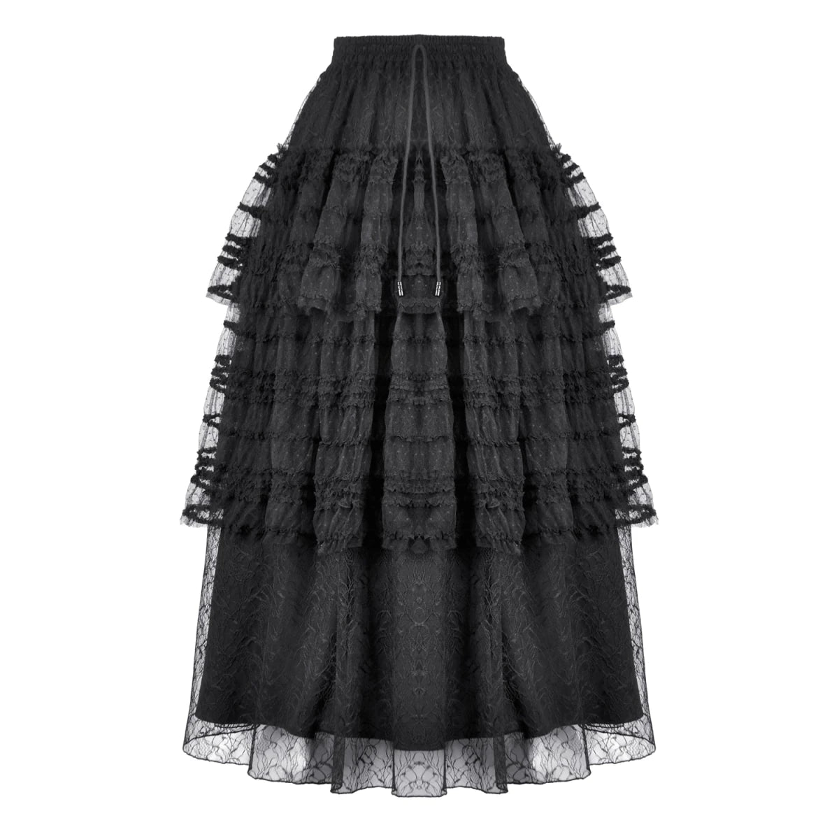 Falda Gótica Larga de Encaje con Capas y Cintura Elástica - Crazyinlove
