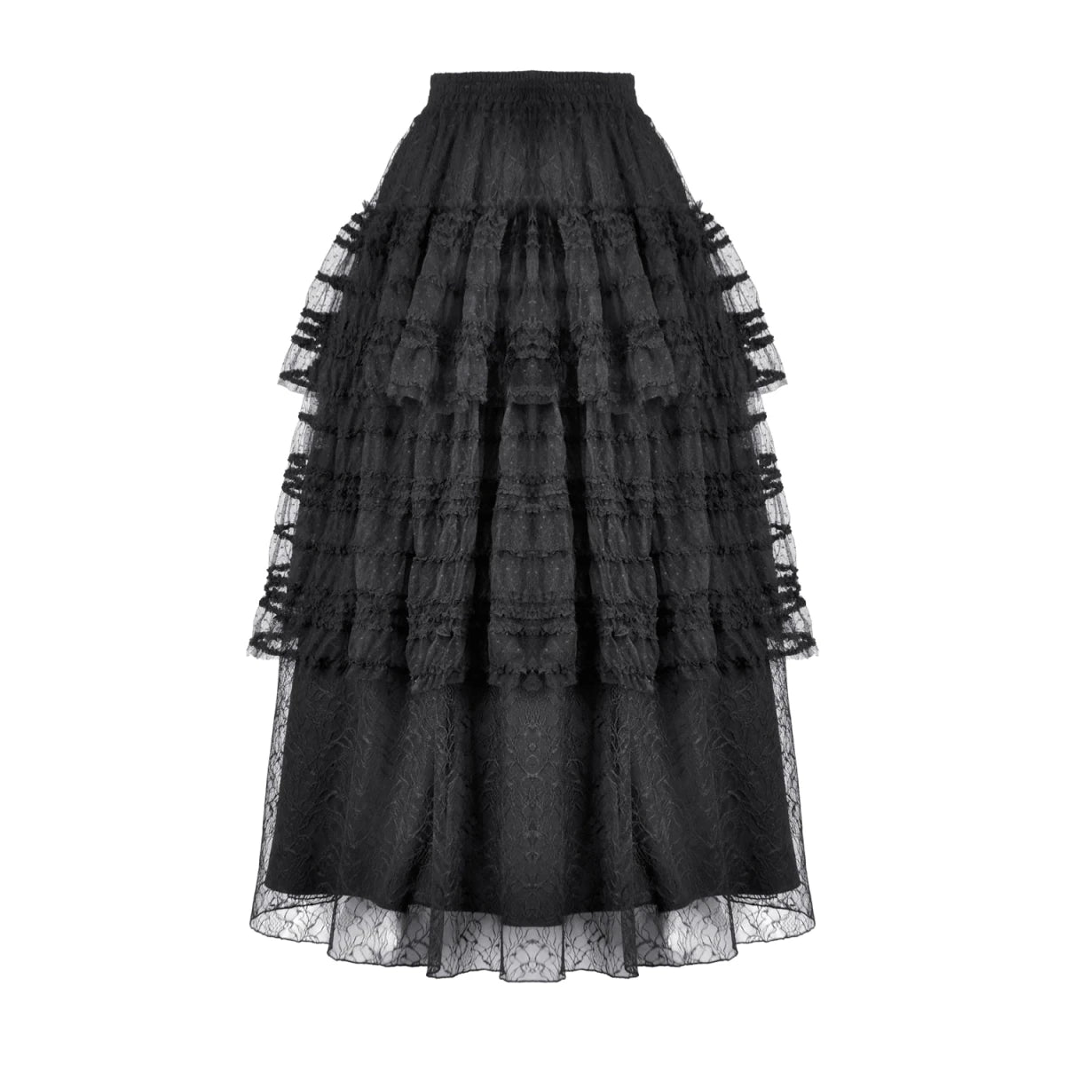 Falda Gótica Larga de Encaje con Capas y Cintura Elástica - Crazyinlove