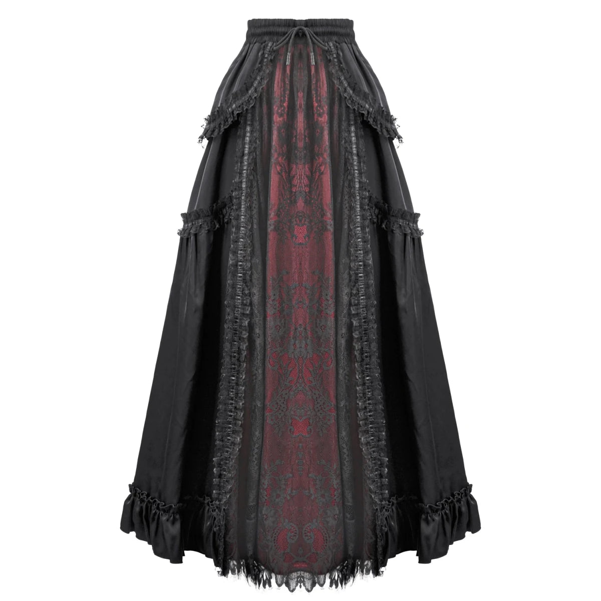 Falda Gótica Larga Victoriana Negra y Roja de Encaje - Crazyinlove