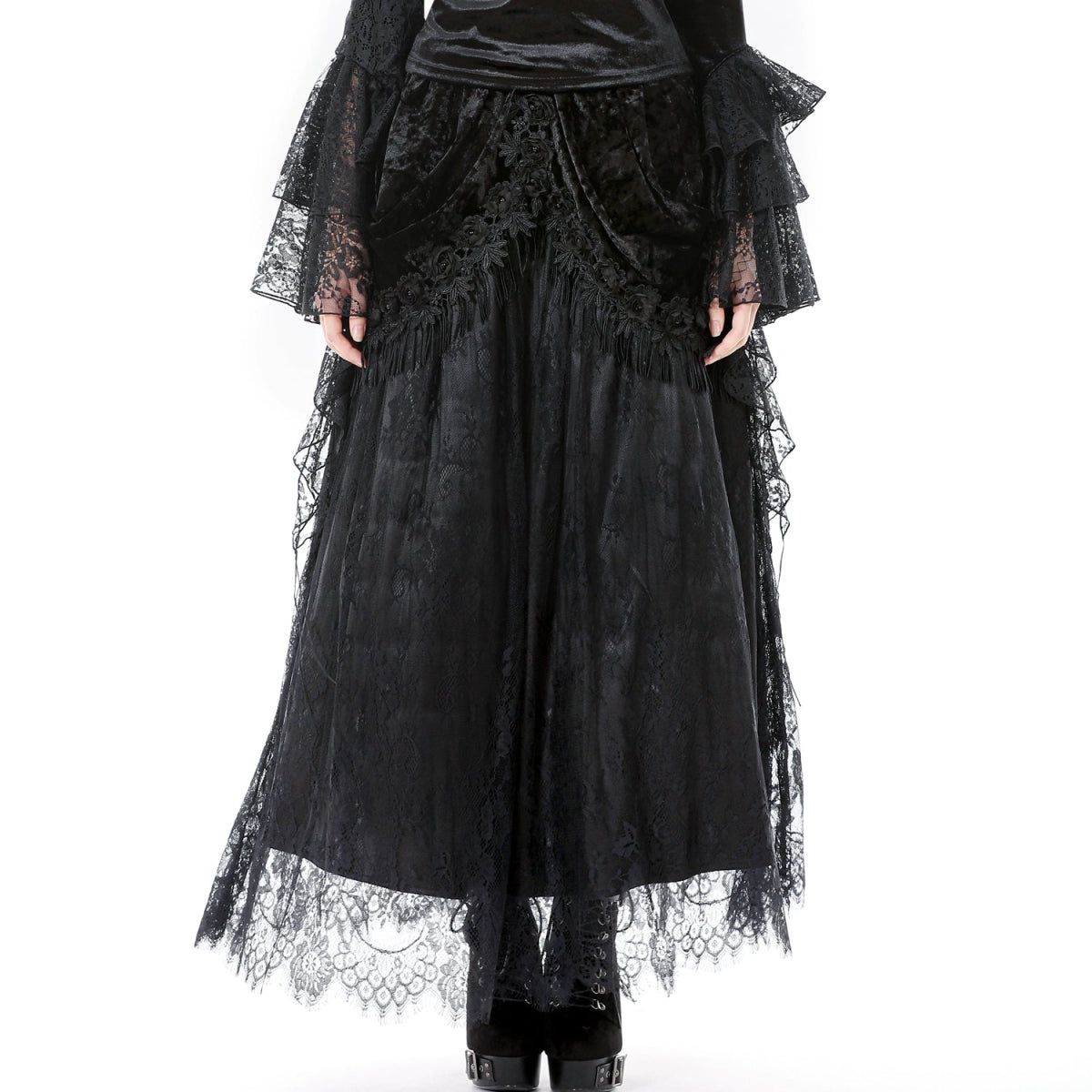 Falda Gótica Maxi Terciopelo Encaje Negra - Crazyinlove