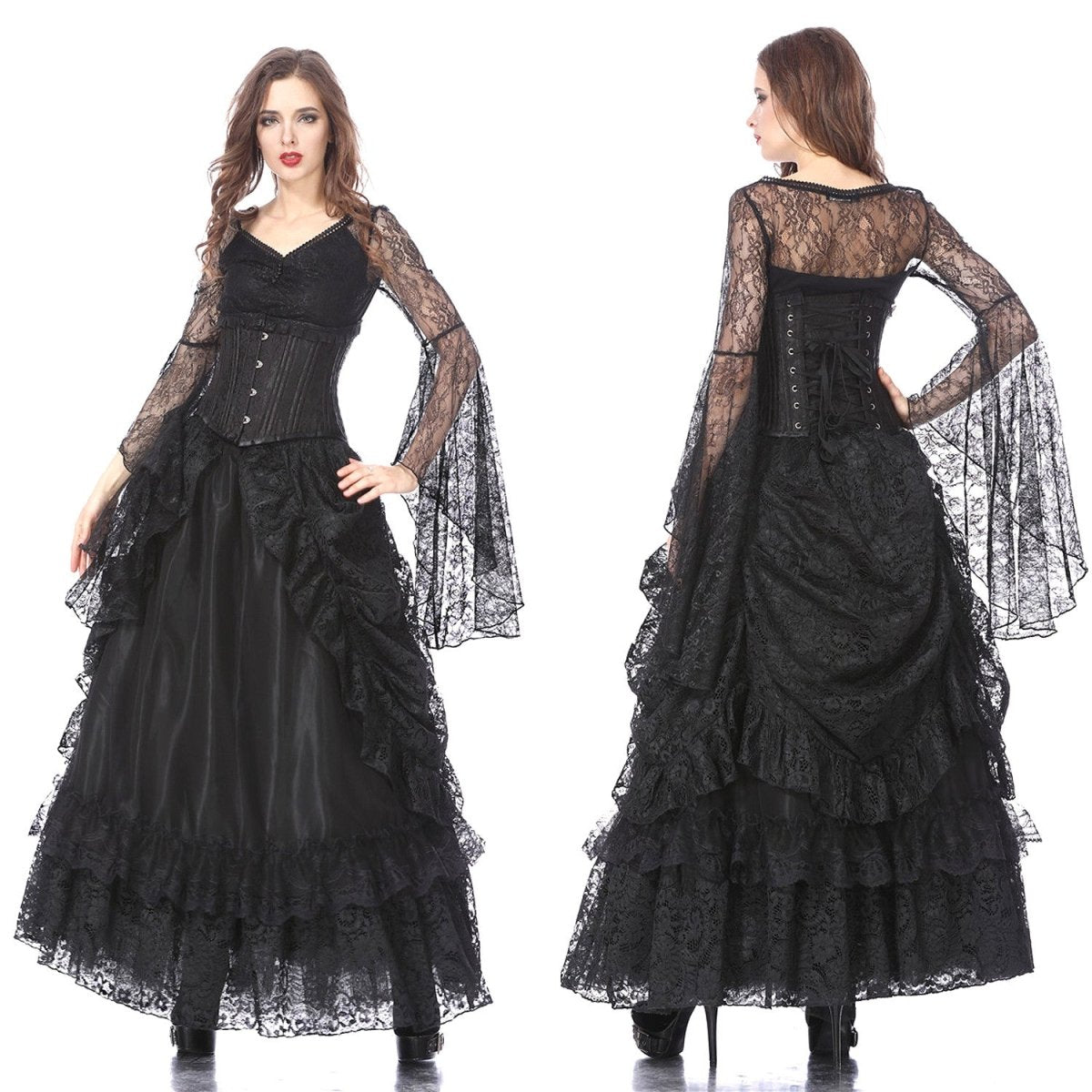 Falda Larga de Encaje con Volantes y Capas - Crazyinlove