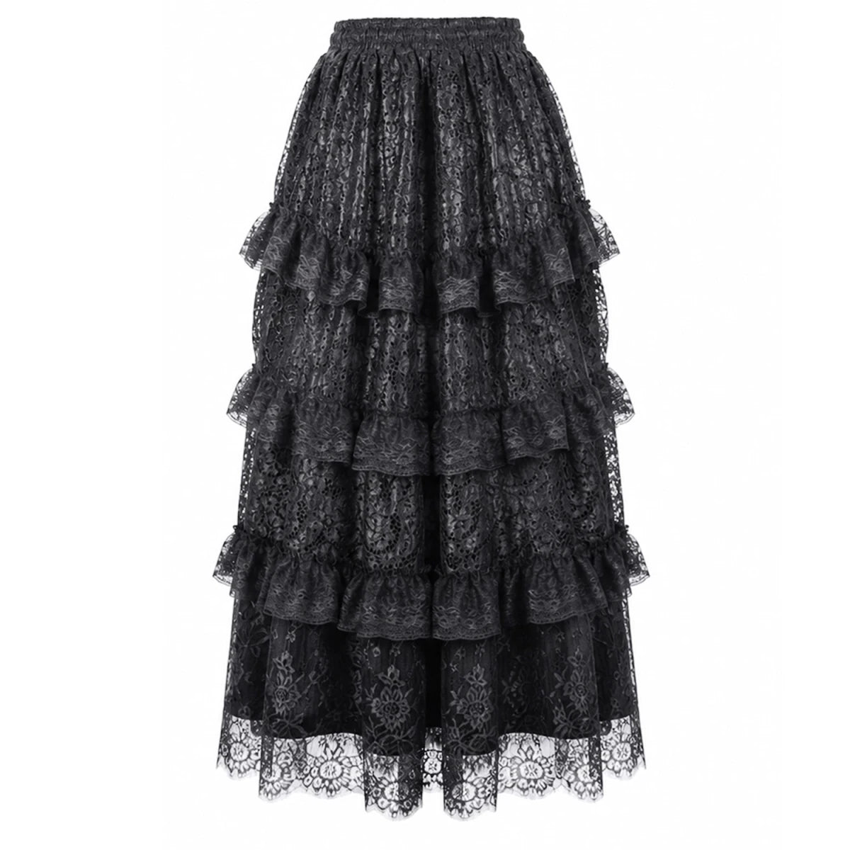Falda Larga Negra de Volantes Escalonados Estilo Victoriano - Crazyinlove