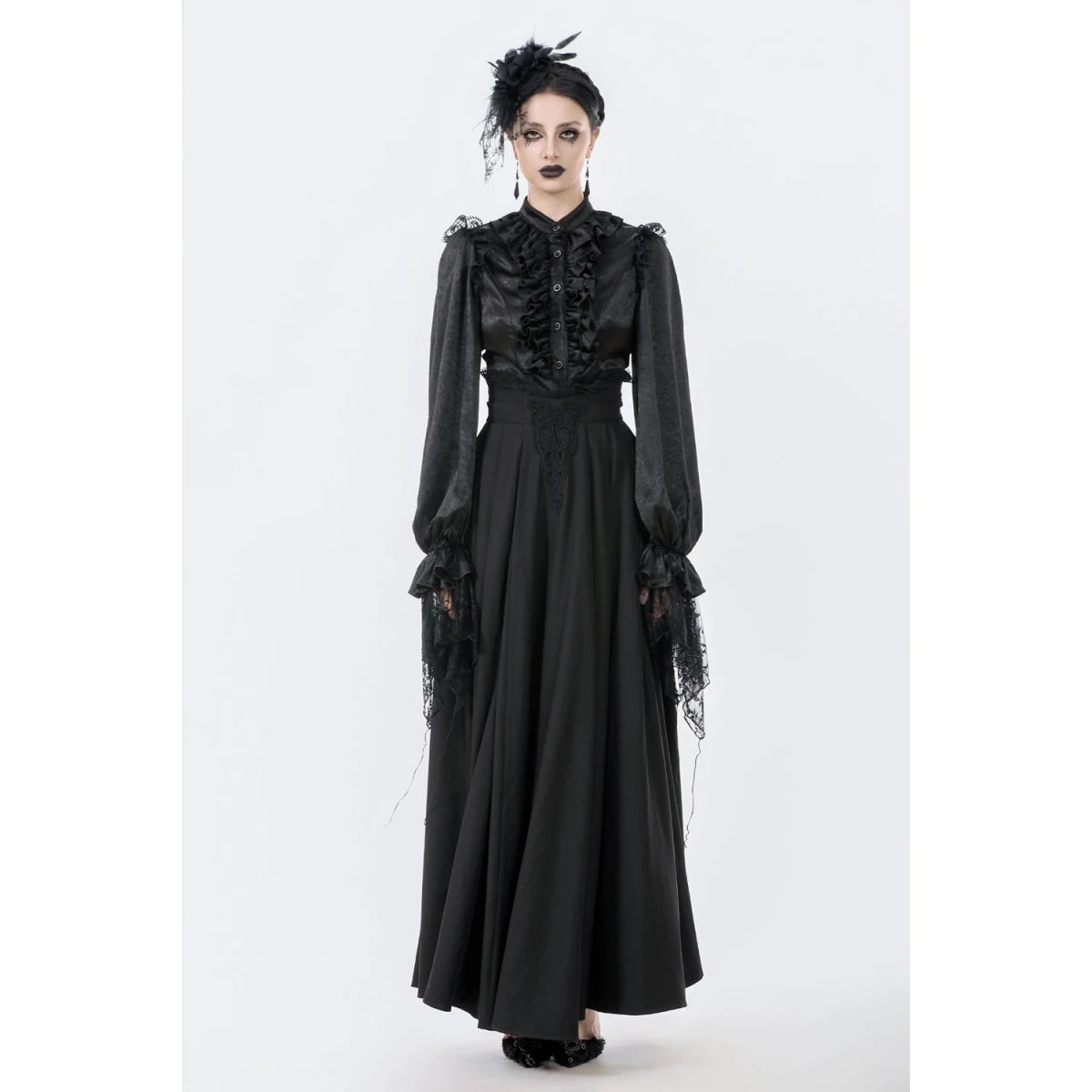 Falda Larga Victoriana de Talle Alto y Encaje - Crazyinlove
