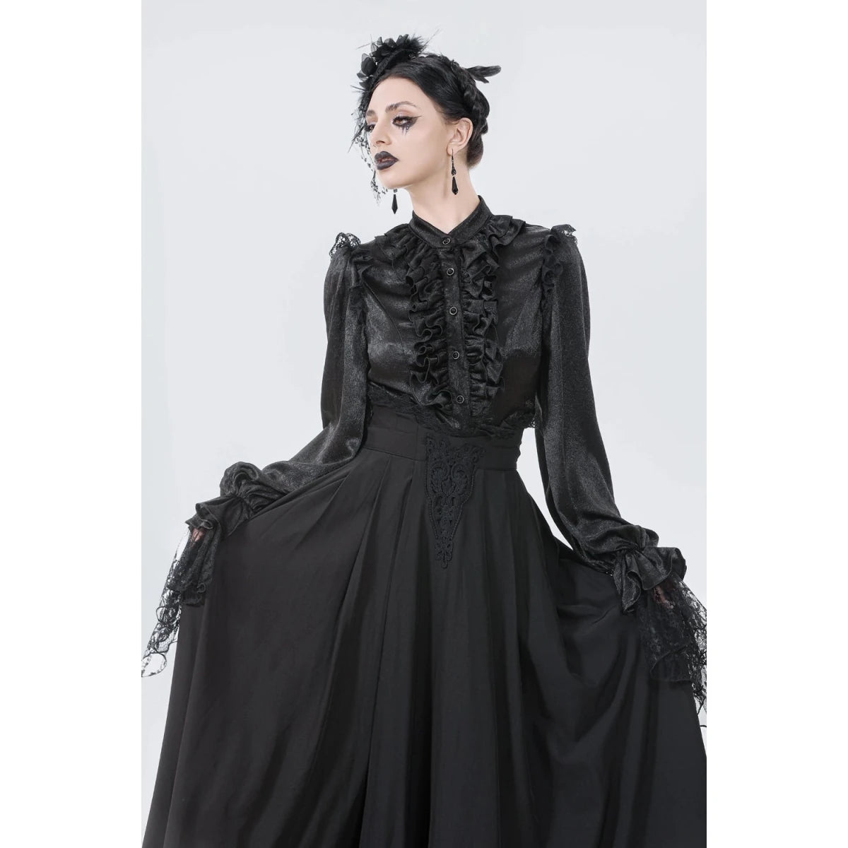 Falda Larga Victoriana de Talle Alto y Encaje - Crazyinlove