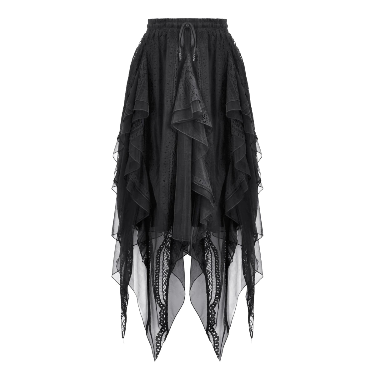 Falda Midi Asimétrica de Picos con Encaje y Tul - Crazyinlove