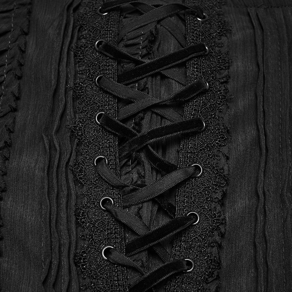 Falda Sirena Larga Negra Victoriana de Algodón con Volantes - Crazyinlove