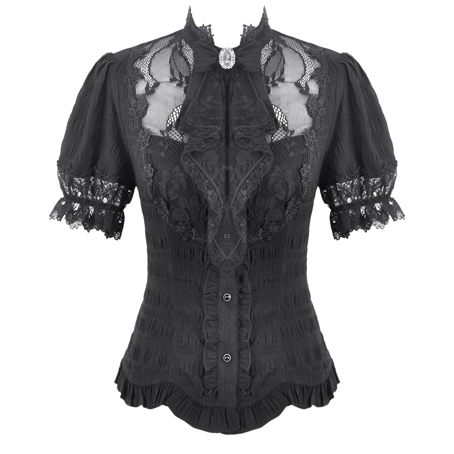 Blusa Gótica Victoriana de Encaje con Camafeo