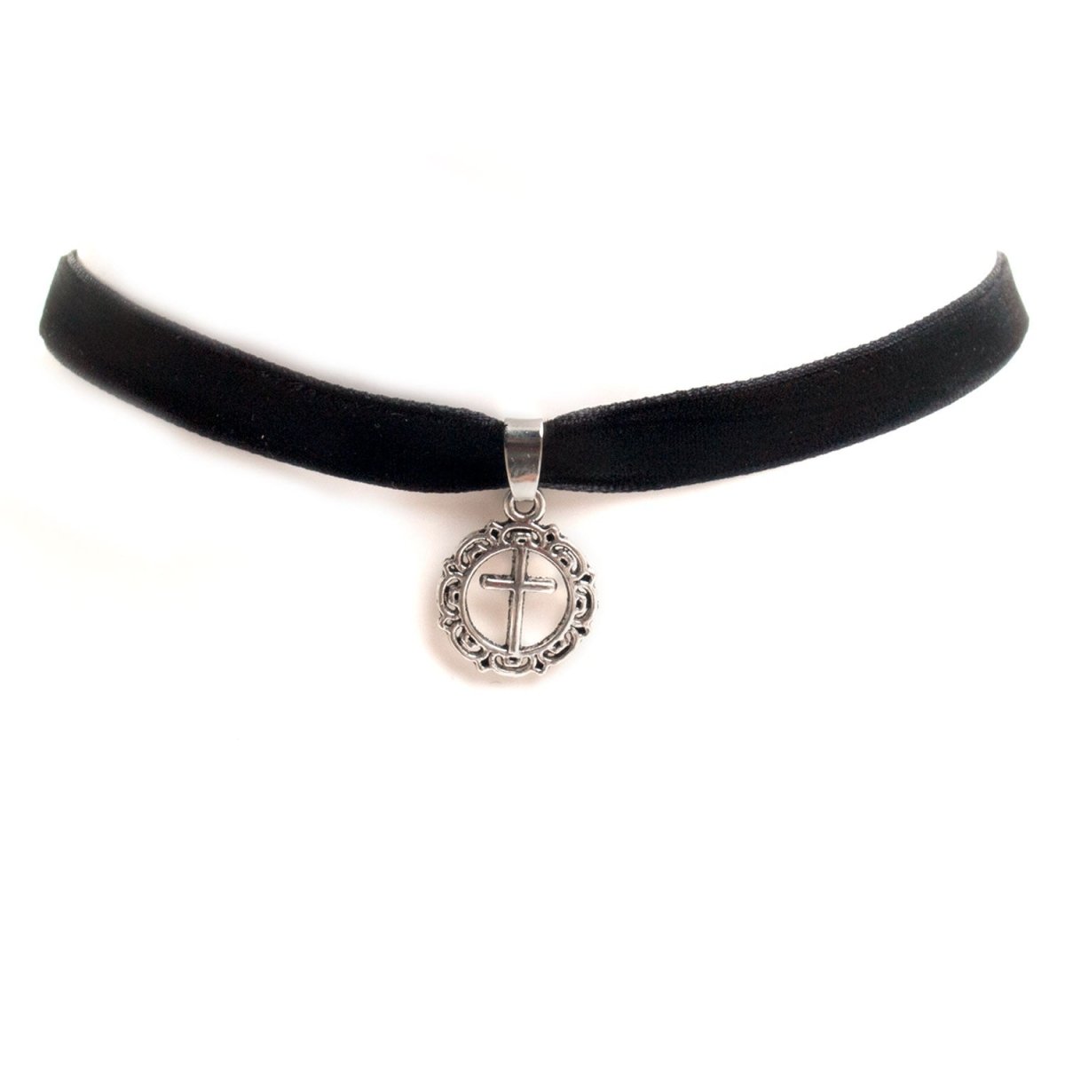 Gargantilla de Terciopelo Negro con Medallón de Cruz - Crazyinlove