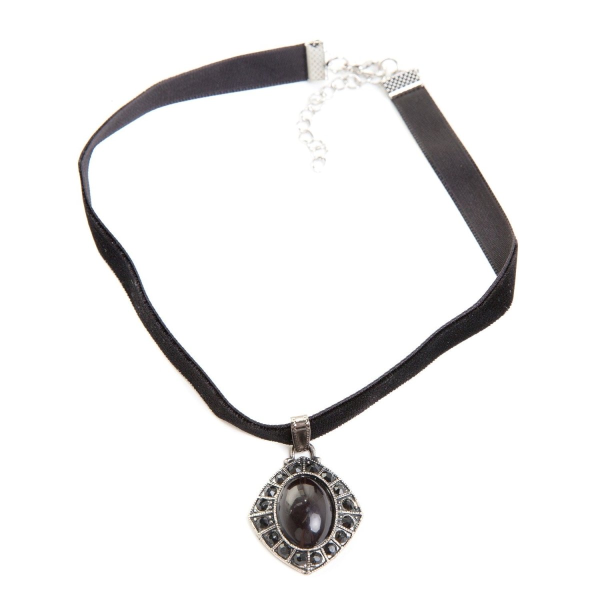 Gargantilla Negra con Colgante Rombo y Piedra Negra - Crazyinlove
