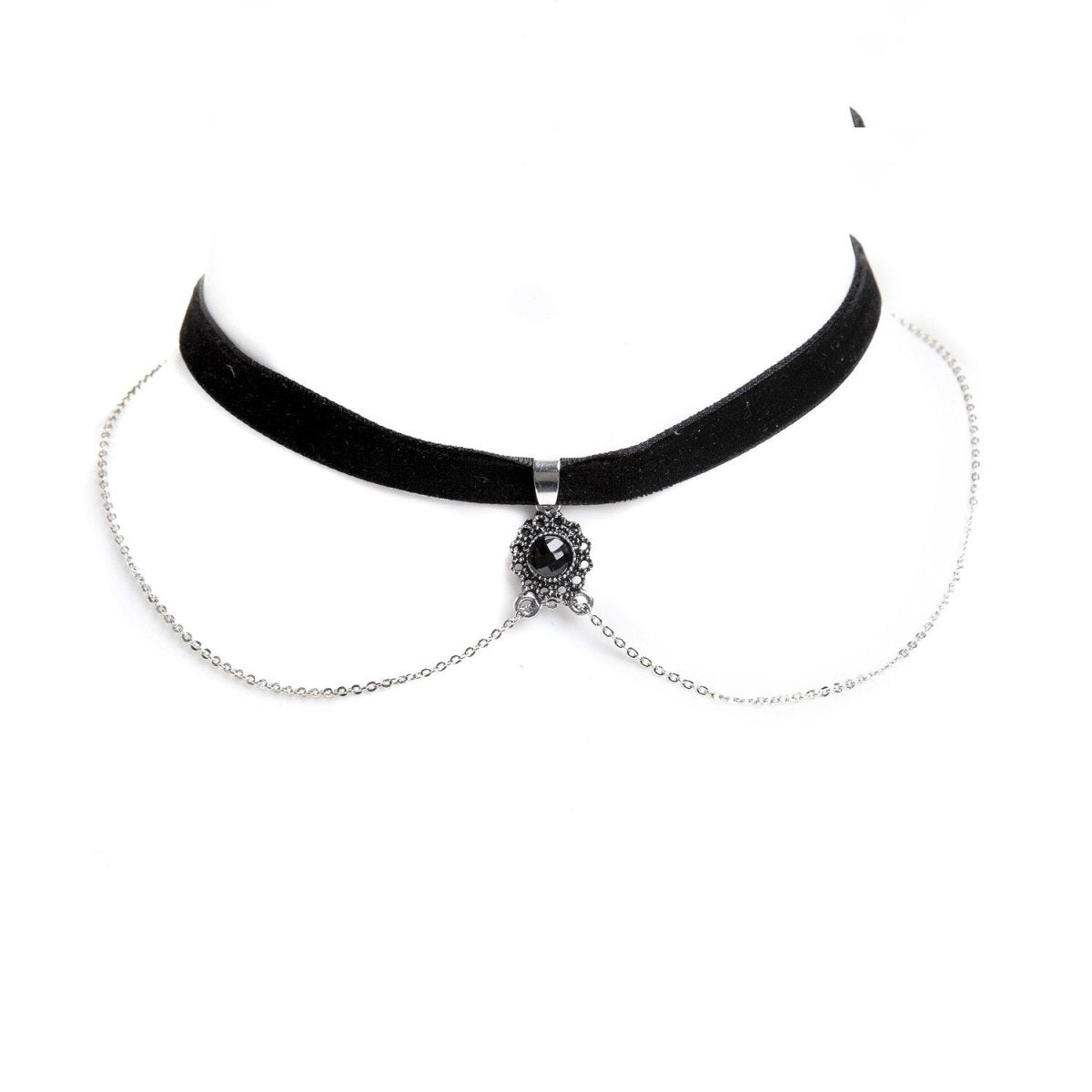 Gargantilla Negra con Piedra Central y Cadenas Colgantes - Crazyinlove