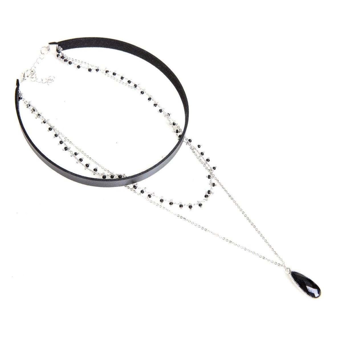 Gargantilla Triple Negra con Cadenas y Colgante de Gota - Crazyinlove