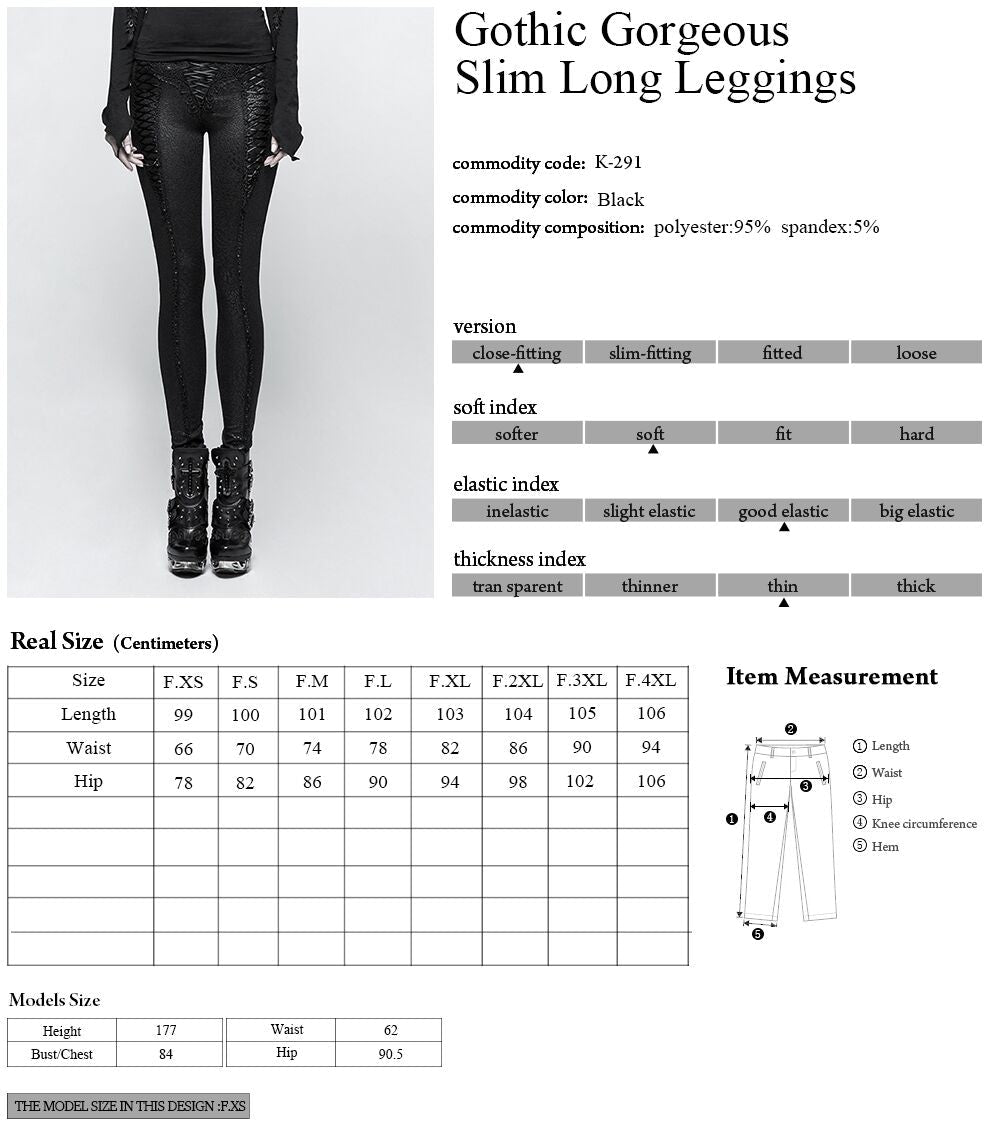 Ficha técnica y tabla de medidas de Legging Negro con Relieve y Cruzados Decorativos