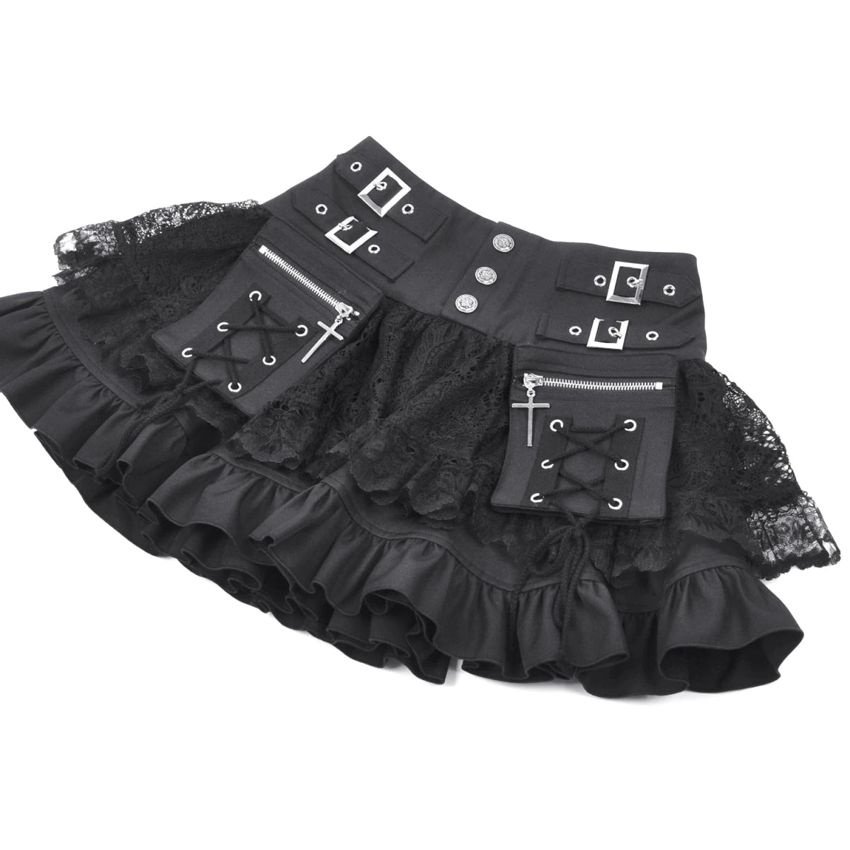 Minifalda con Bolsillos Cargo, Encaje y Hebillas - Crazyinlove