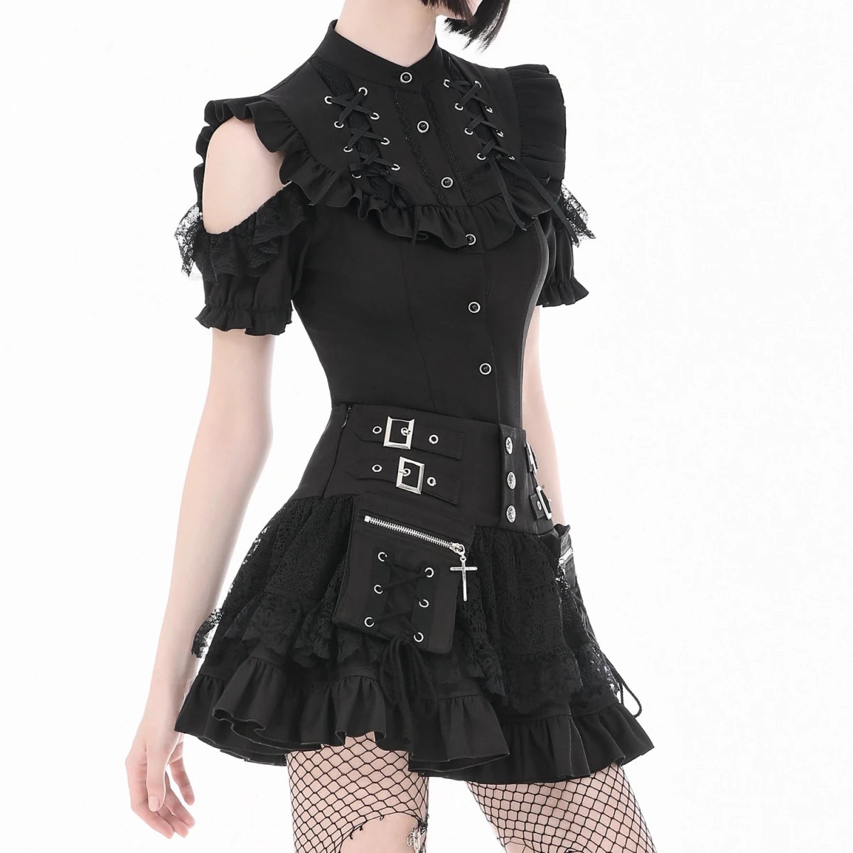 Minifalda con Bolsillos Cargo, Encaje y Hebillas - Crazyinlove