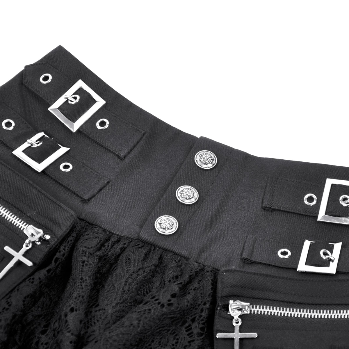 Minifalda con Bolsillos Cargo, Encaje y Hebillas - Crazyinlove