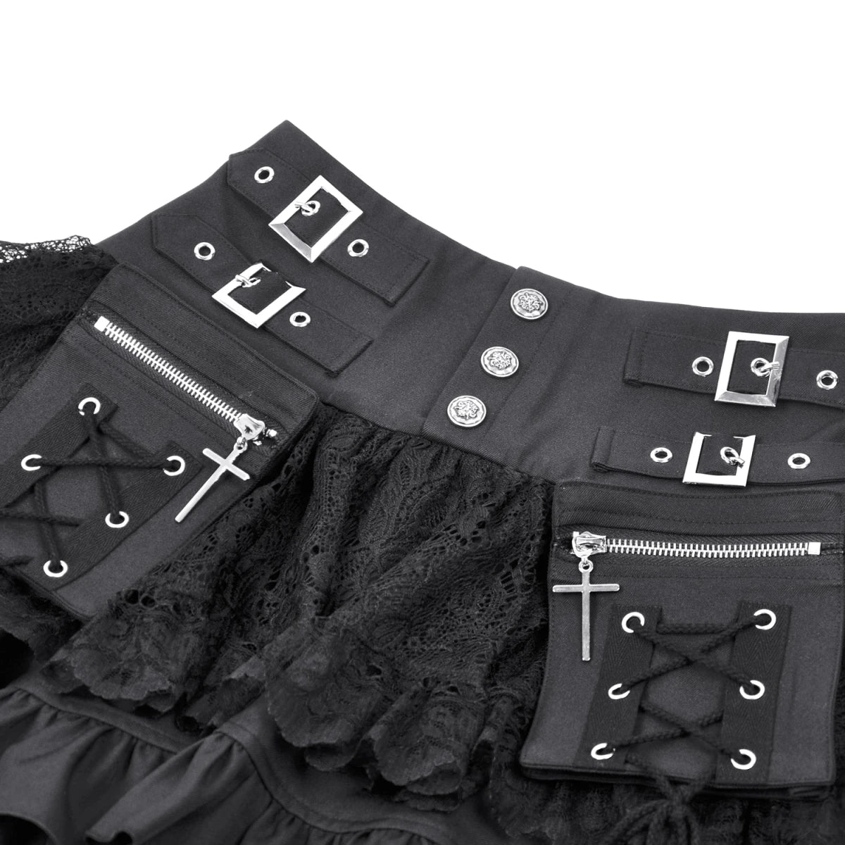 Minifalda con Bolsillos Cargo, Encaje y Hebillas - Crazyinlove